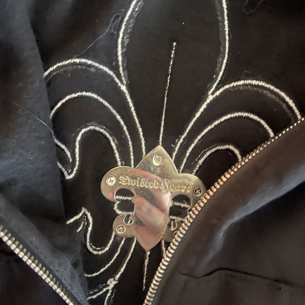 Twisted Heart Black Hoodie wideleg Pants track set bling embellishments M Y2K - Picture 9 of 17